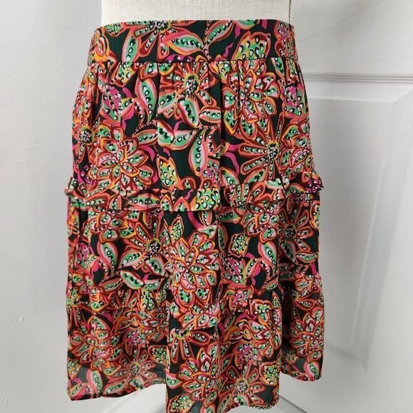 J Crew Skirt Womens Extra Small Floral Tiered Ruffle Lined Knee Length Chiffon - Picture 2 of 14
